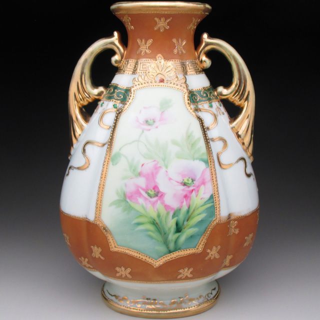 オールドノリタケ 茶地金盛りジュール芥子絵 花瓶 21cm 商品の説明