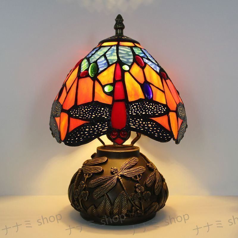 LEDテーブルランプ ステンドグラスTIFFANY カラーガラスライトカバー 照明クラシック デスクライト ヨーロッパ 手作り 幅20CM #DJ36