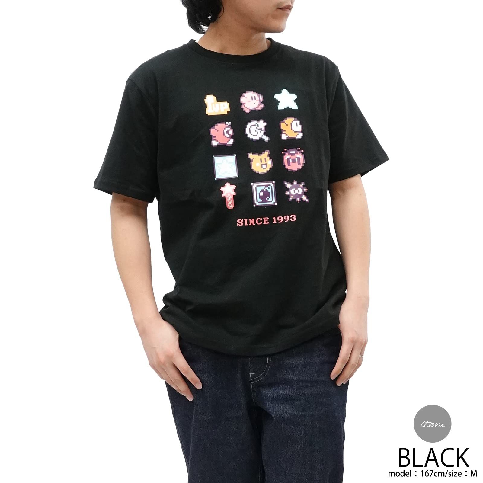 [カービィ] Tシャツ 半袖 星のカービィ ドットアイコン ワドルディ ワドルドゥ ゴルドー スカーフィ ブラック