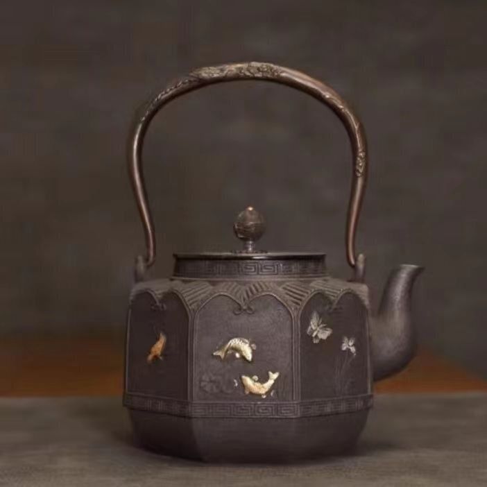 鉄器 鋳鉄製 老鉄瓶 提梁壺 茶道具対応 鉄やかん 鉄分補給 鉄びん 1200ml