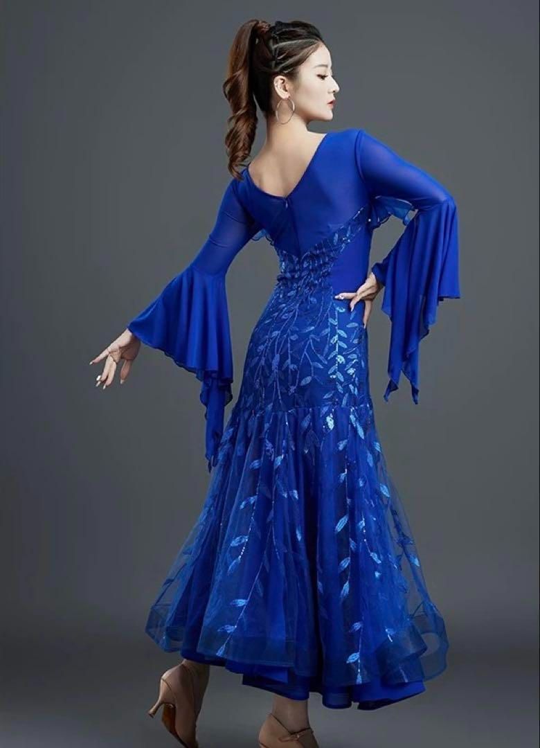 発表会・競技会向き?スタンダードドレス ブルー Mサイズ 社交ダンス