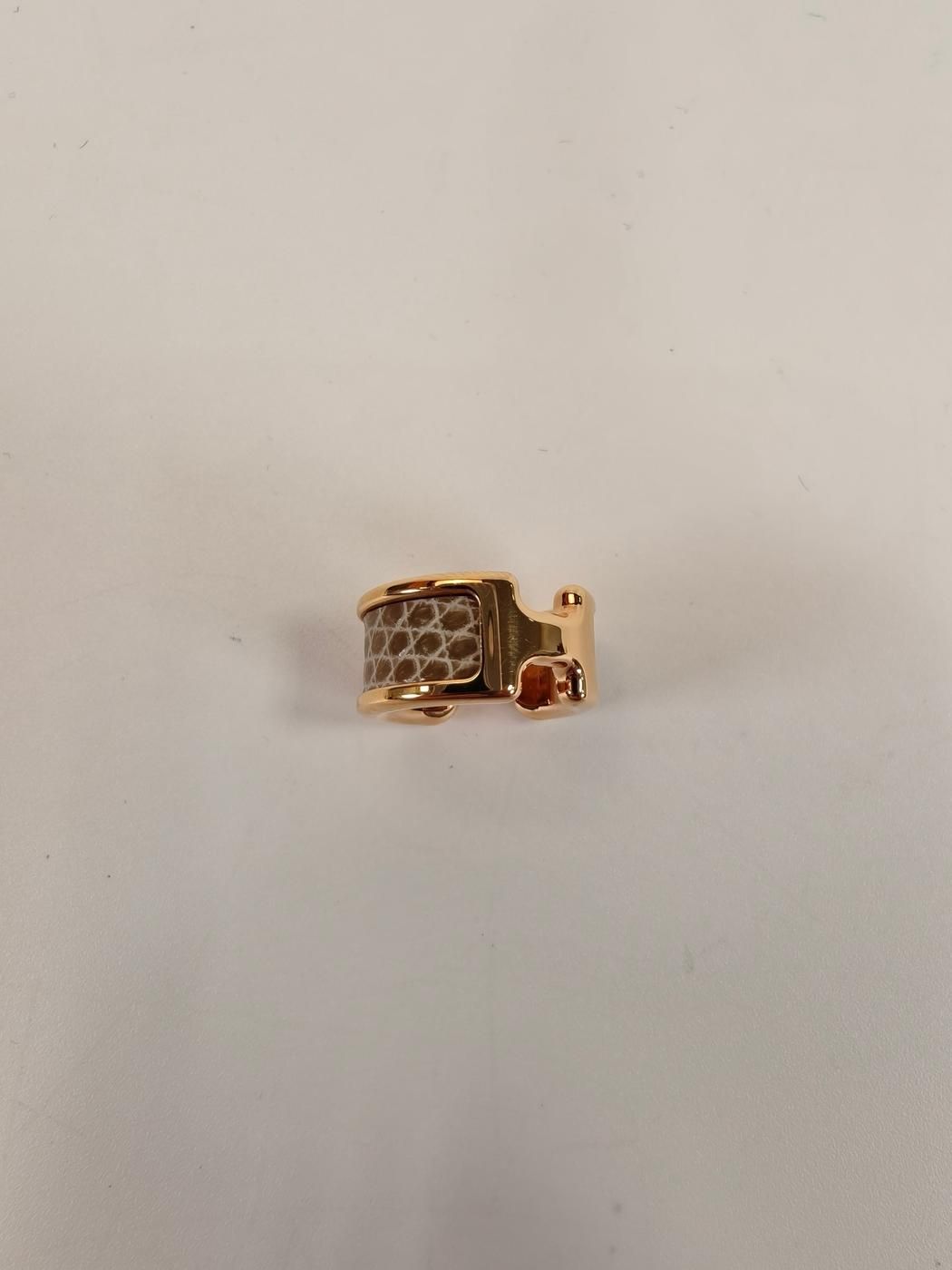 エルメス HERMES オランプ イヤーカフ リザード ゴールド×グレー 管理番号 10385