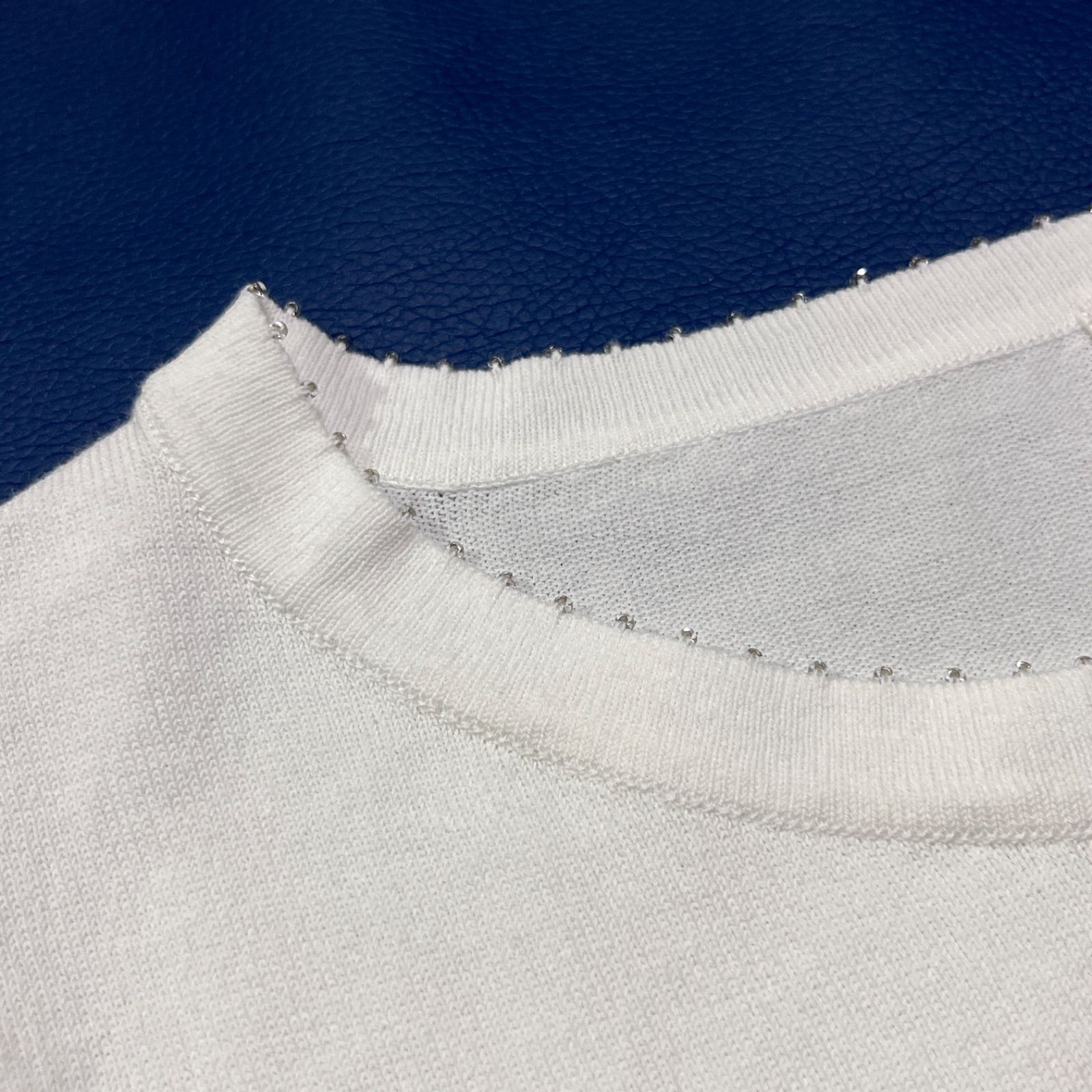 Courreges - ビンテージ クレージュ ロゴ ハイネック シルク 半袖 リブニット サーモン Courreges クレージュ 半袖ニット REEDITION SHORT SLEEVES