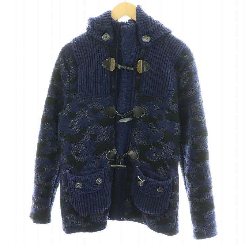 Bark ネイビー ニット ダッフルコート フード付き BARK（バーク）の「BARK ニットダッフル（ダッフルコート）」 - WEAR
