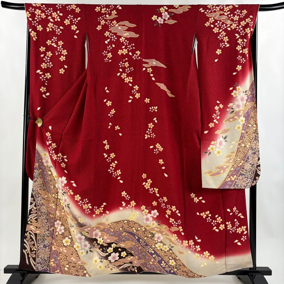 振袖 身丈158.5cm 裄丈68cm L 袷 鈴乃屋 桜 霞 金通し 金彩 赤 正絹