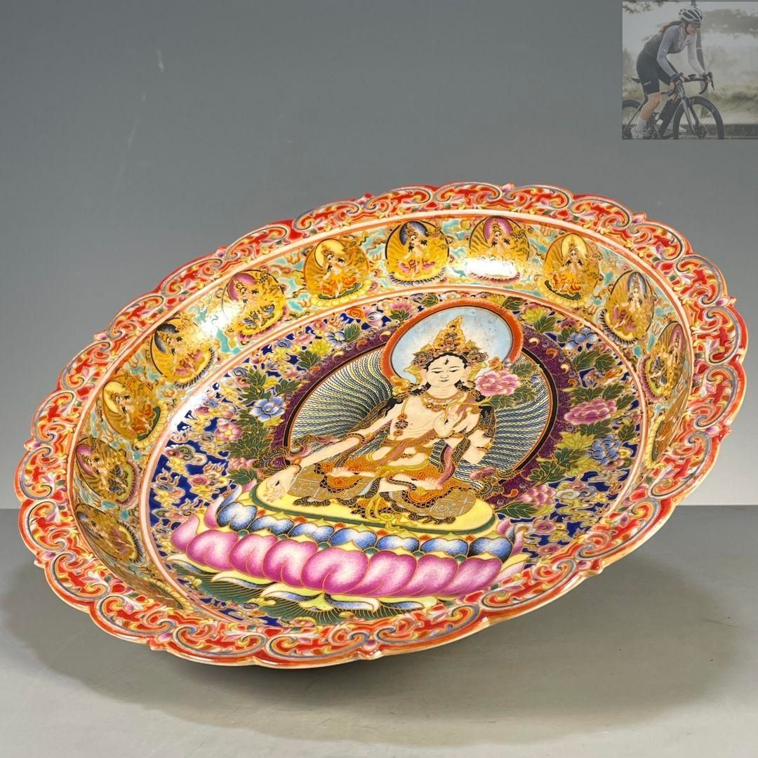 三連底款 琺瑯彩タンカ盤 陶磁器 現代工芸品 美術品 装飾品 置物 三連底款 琺瑯彩タンカ盤 陶磁器 現代工芸品 美術品 装飾品 置物