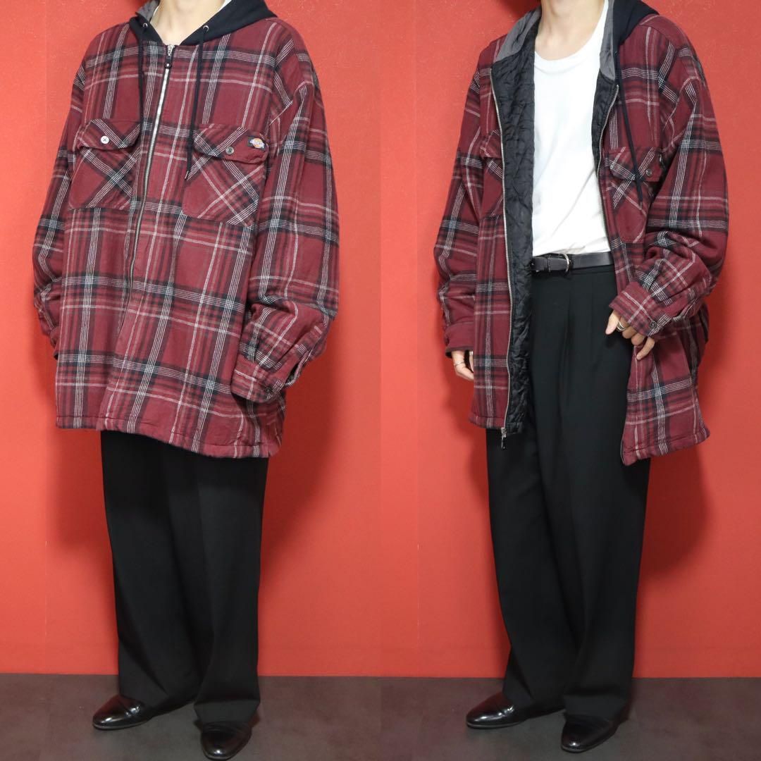 Dickies チェック柄 フード切替 2XL オーバーサイズ ジップコート 