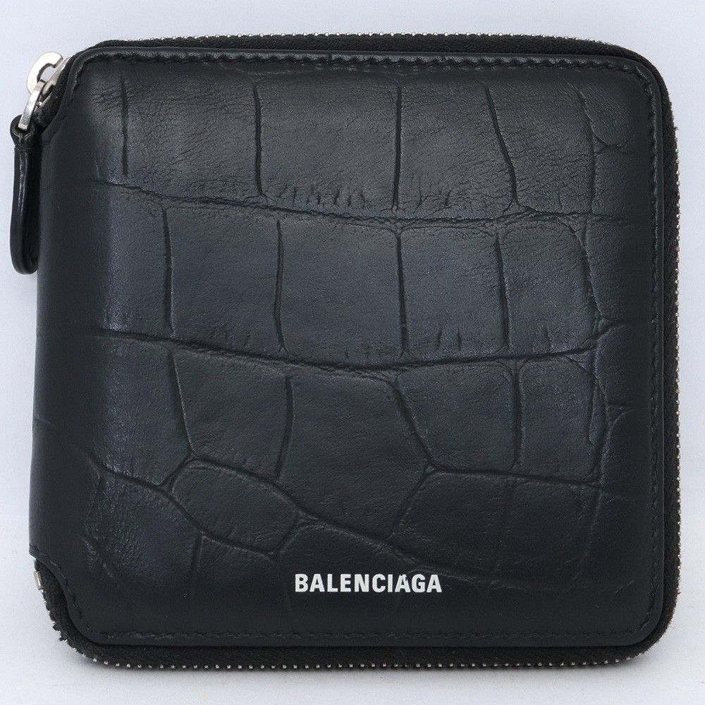 BALENCIAGA クロコ型押しスクエアラウンドジップウォレット
