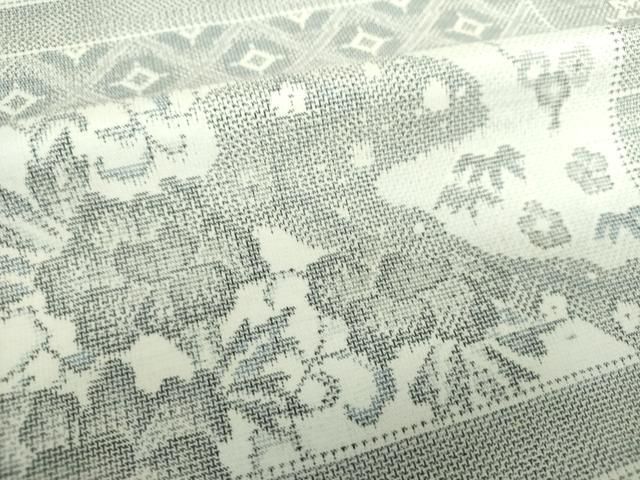 平和屋着物○本場大島紬 白大島 9マルキ 横段吉祥花文 正絹 逸品 未