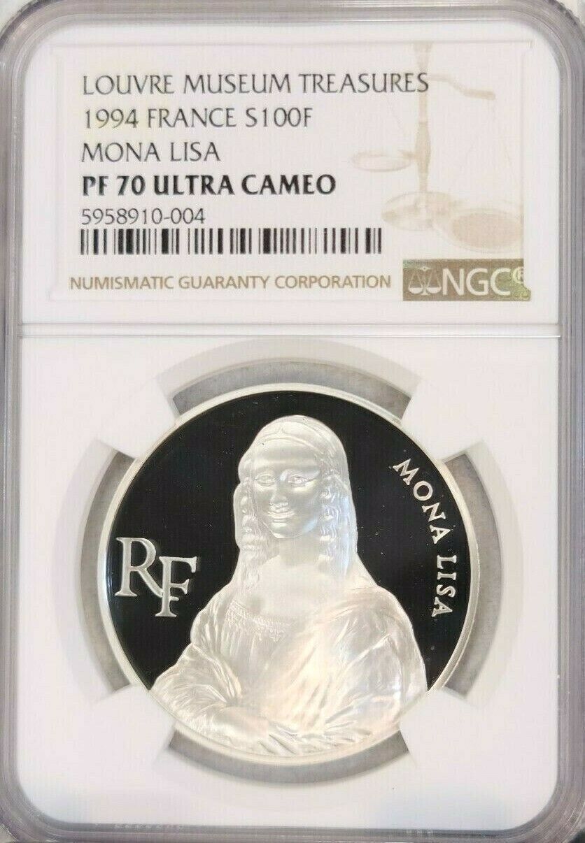 1994 FRANCE SILVER 100 FRANCS MONA LISA NGC PF 70 ULTRA CAMEO PERFECTION POP 1