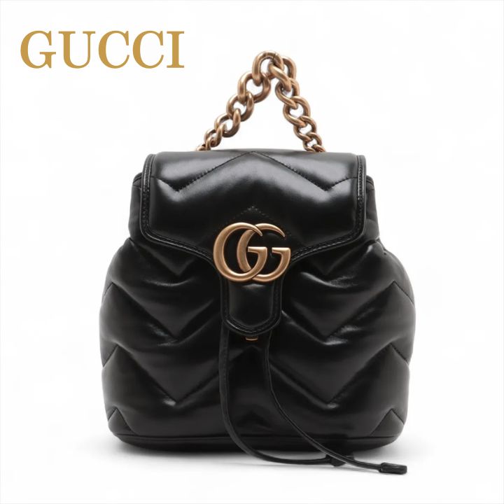 GUCCI グッチ GGマーモント レザー バックパック|リュック ブラック 777253