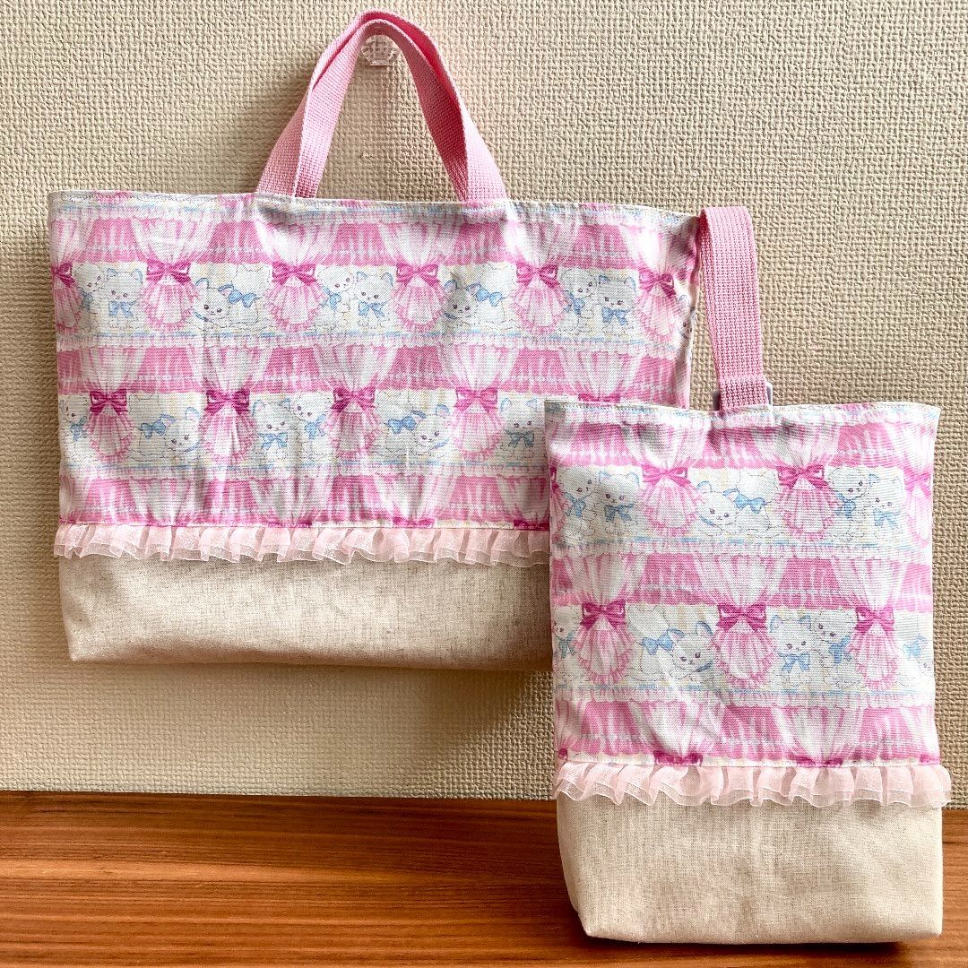 キャットカーテン ねこ柄 ハンドメイド レッスンバッグ 上履き キャットカーテン ねこ柄 ハンドメイド レッスンバッグ 上履き