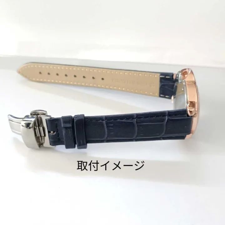 18mm 腕時計 凸型 レザーベルト ネイビーブルー Dバックル付属