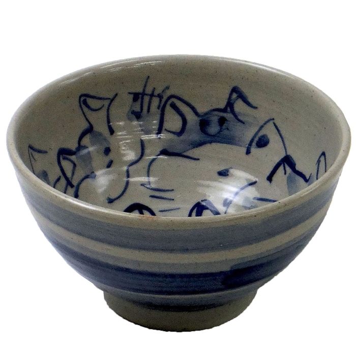 3営業日で発送 常滑焼 Tokonameyaki 山田作 猫 青 絵付茶碗 93296320