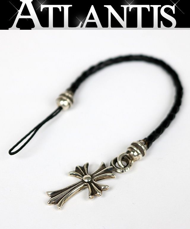 CHROME HEARTS クロムハーツ タイニーCHクロス フォンストラップ レザー メンズ シルバー SV 925 100154