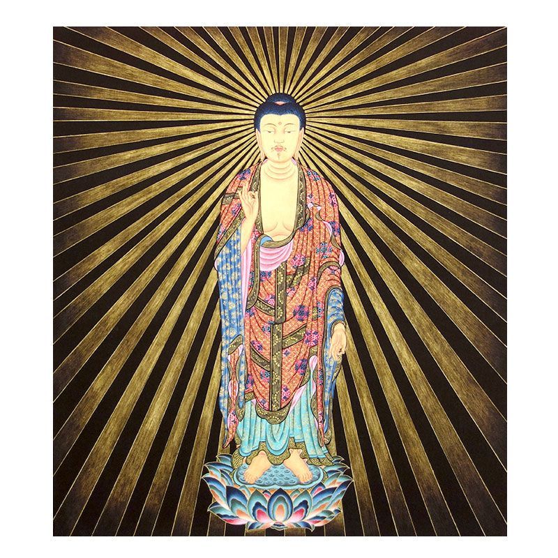 【初出し】仏画「阿弥陀如来立像」肉筆絹本 仏教美術 掛軸 阿弥陀如来 仏 かけ じ く 阿弥陀如来掛軸の通販