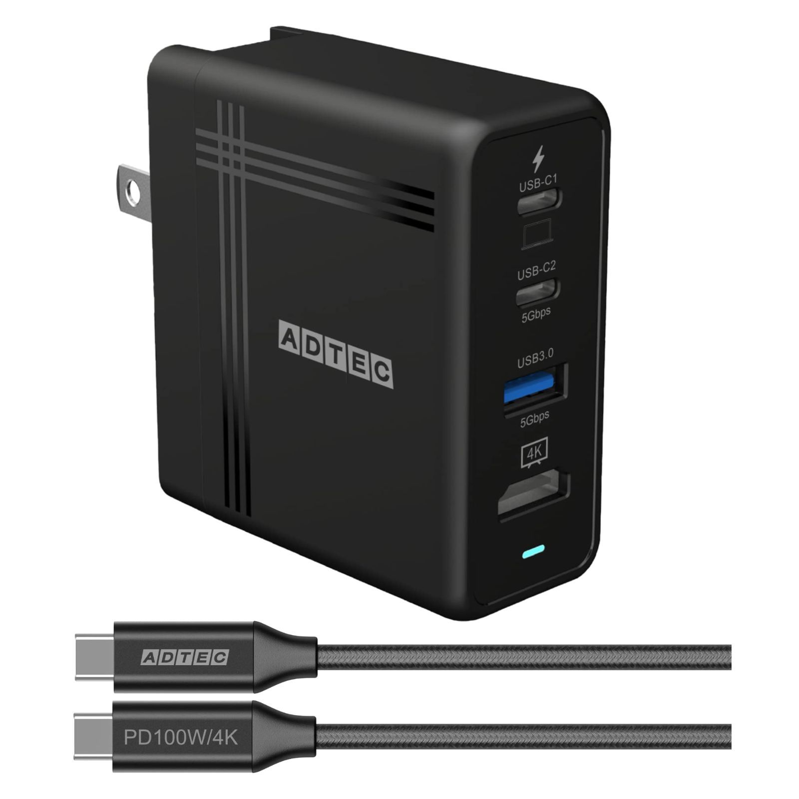 商品 アドテック PD充電器 74.5W 3ポート 4K|HD出力 eMarker搭載100W Type-Cケーブル付属 USB-Cｘ2 USB-A|USB HUB機能搭載 パソコン 有機EL版Switch iPhone15ProMax ドッキングステ