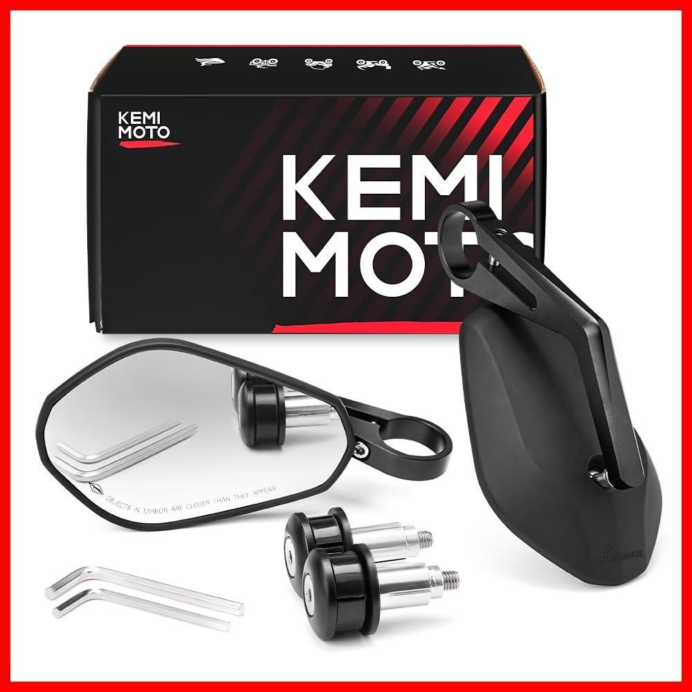 KEMIMOTO バーエンドミラー バイク用 ミラー オートバイミラー CNC加工 汎用ミラー ブラック 左右セット 車検対応 凸面鏡 長型