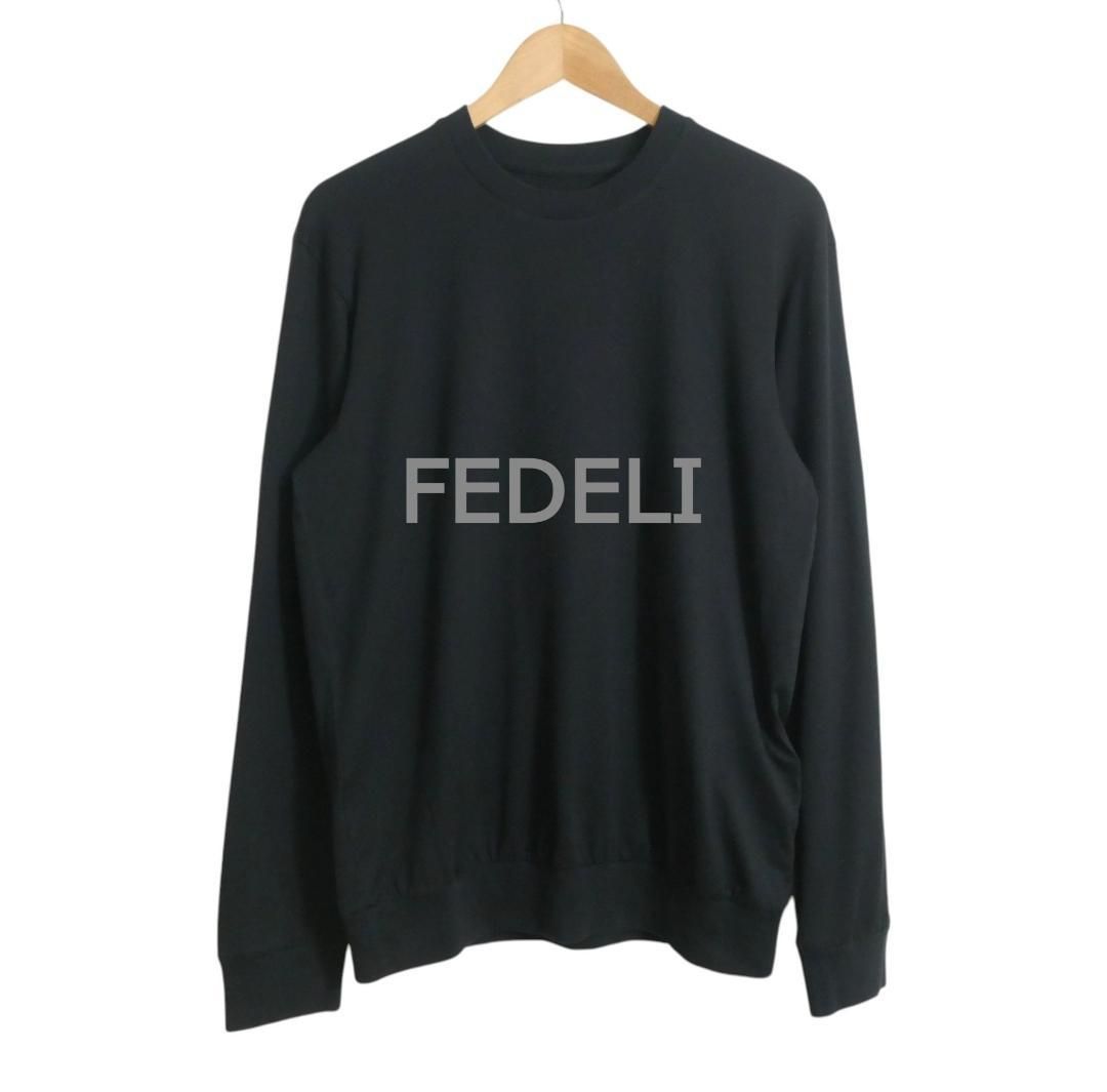 FEDELI フェデリ サイズXS ABE ジャージースーピマコットン クルーネック 長袖 カットソー ロングスリーブTシャツ 黒 ブラック メンズ