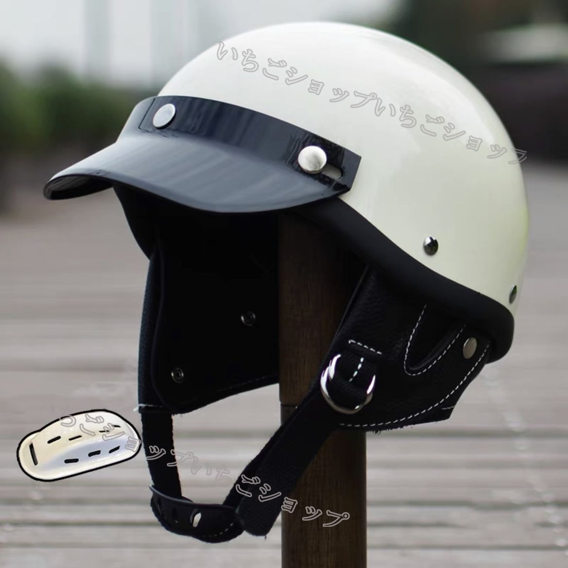 新品 レトロハーフヘルメット ジェットヘルメット-艶有り白