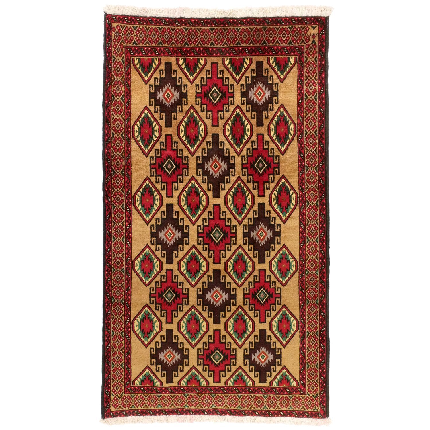 バルーチ 1960年代 1750×1000mm セミアンティーク ダイヤモンドモチーフ トライバルラグ 手織り 一点物- carpet-アンティークペルシャ絨毯 ヴィンテージラグ専門店 送料無料