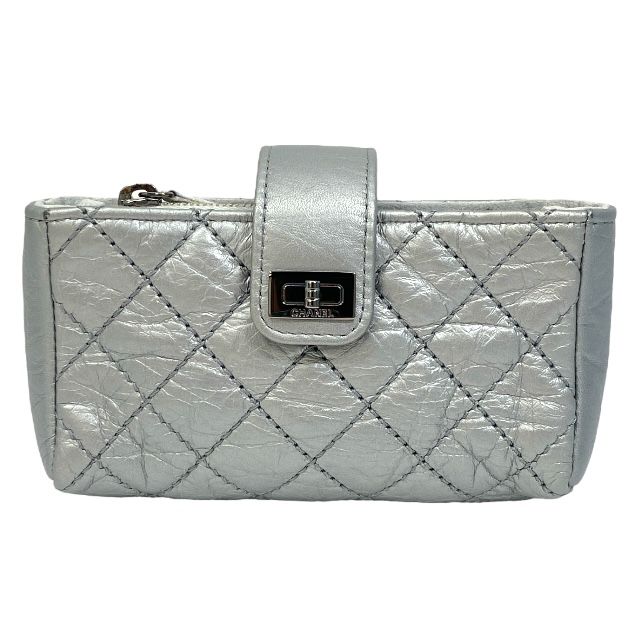 シャネル 2.55 マトラッセ ミニ ポーチ マルチポーチ コスメポーチ コインケース キルティング レザー シルバー CHANEL