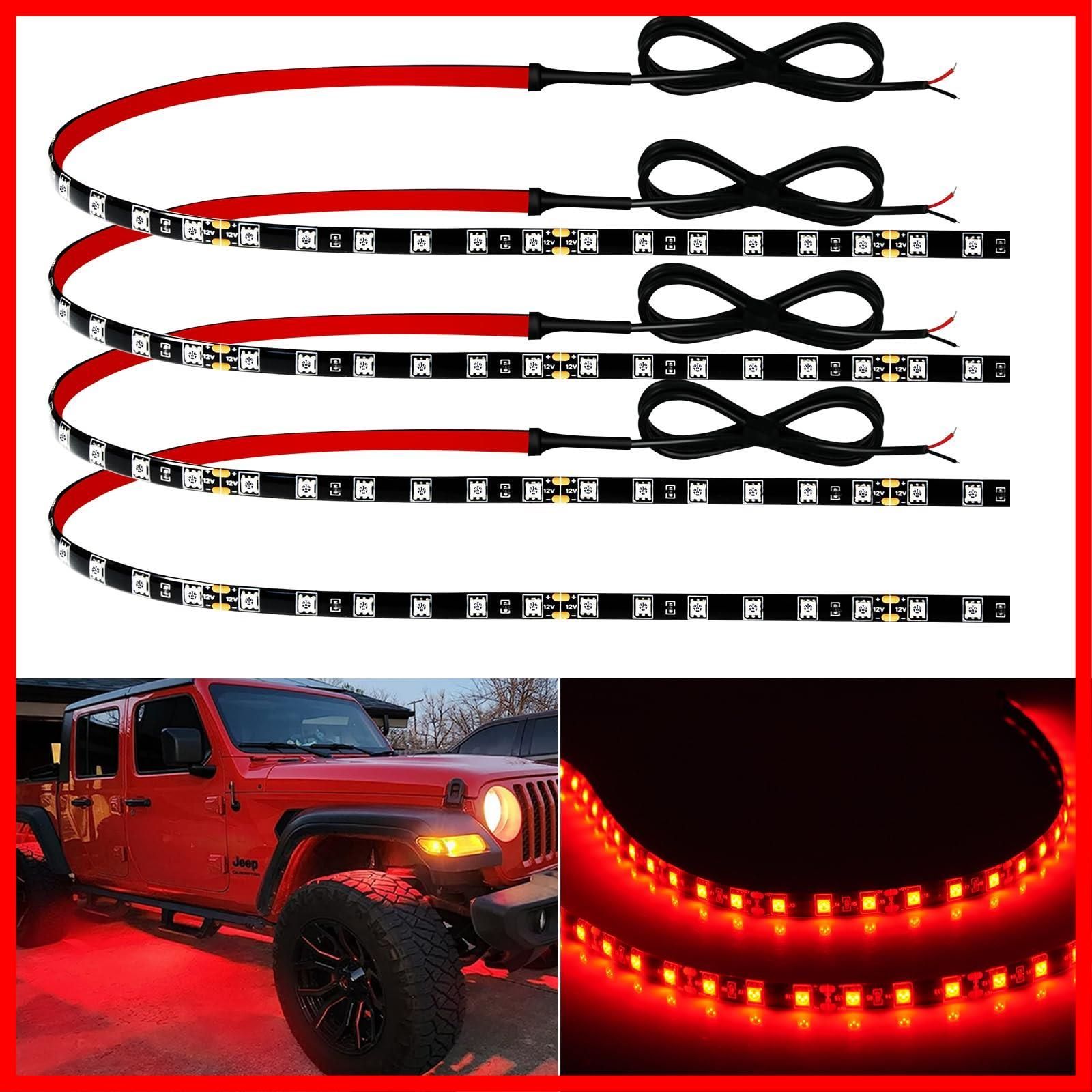 【人気商品】レッド ledテープライト車用 高輝度 テールランプゴルフカートボート 防水 バイク フットライト足下照明 切断可 60CM LEDテープライト接続可能 4本 車内用