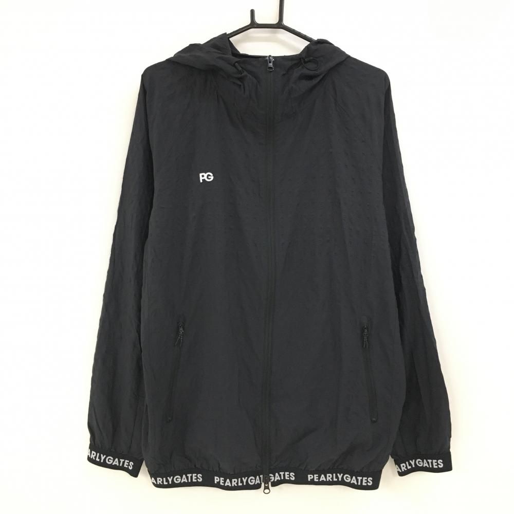 パーリーゲイツ ナイロンジップパーカー 黒 英字凹凸生地 薄手 ジャケット メンズ 6 XL ゴルフウェア PEARLY GATES