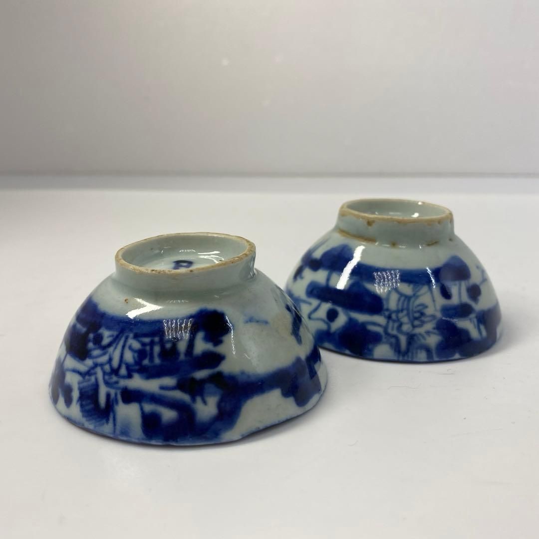 中国清時代 最高 青花盃2客 タコヒ 東さ6-0812①