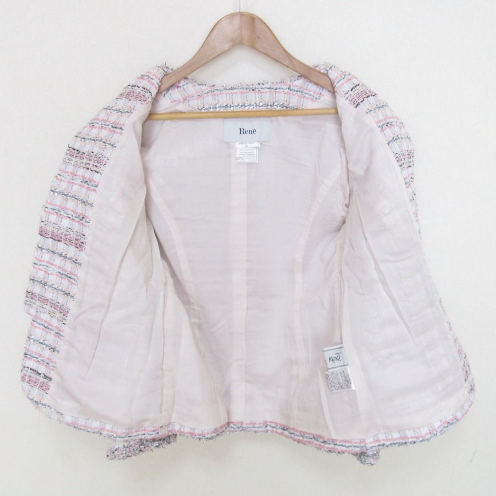 美品 24SS Rene ルネ マリアケント生地 ノーカラー ツイード