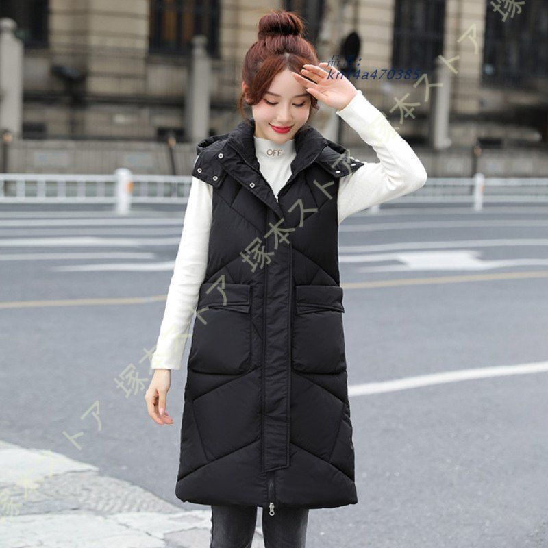 フード付き黒ダウンベスト フード付きダウンベスト 黒 LUXE/R ダウン