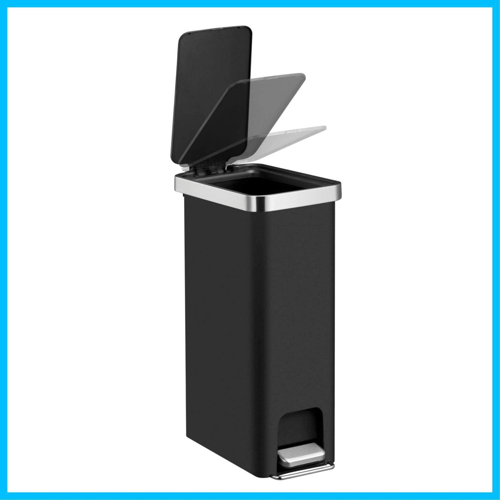 在庫処分 EKO ゴミ箱 ペダル式 ハナ スリム ステップビン ブラック 40L ふた付き インナーボックス無し EK6268-40L-BL