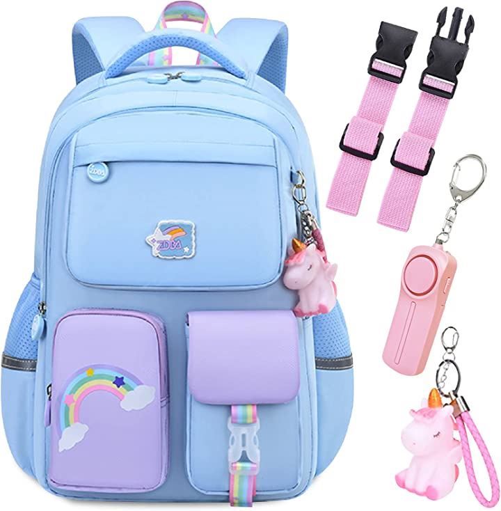 fortulux リュック キッズ 小学生 防犯ブザー チェストストラップ リュックサック ビッグ Lサイズ( ブルー，  ビッグ(L)サイズ)