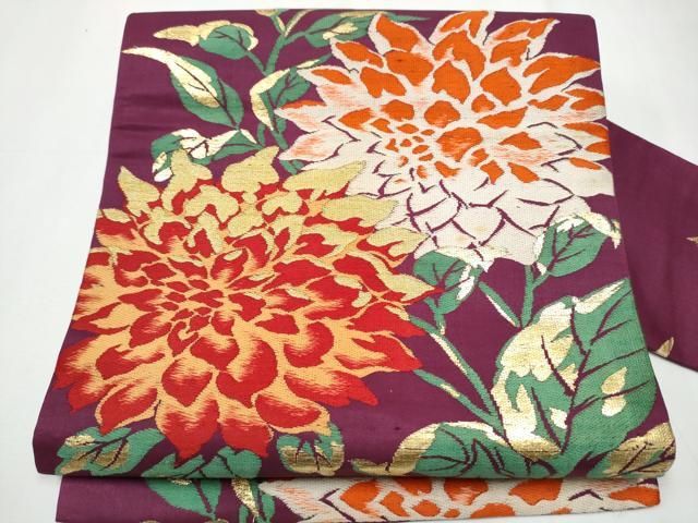 平和屋着物●アンティーク 大正ロマン 九寸名古屋帯 唐織 枝花文 金糸 正絹 CAAY9837hy