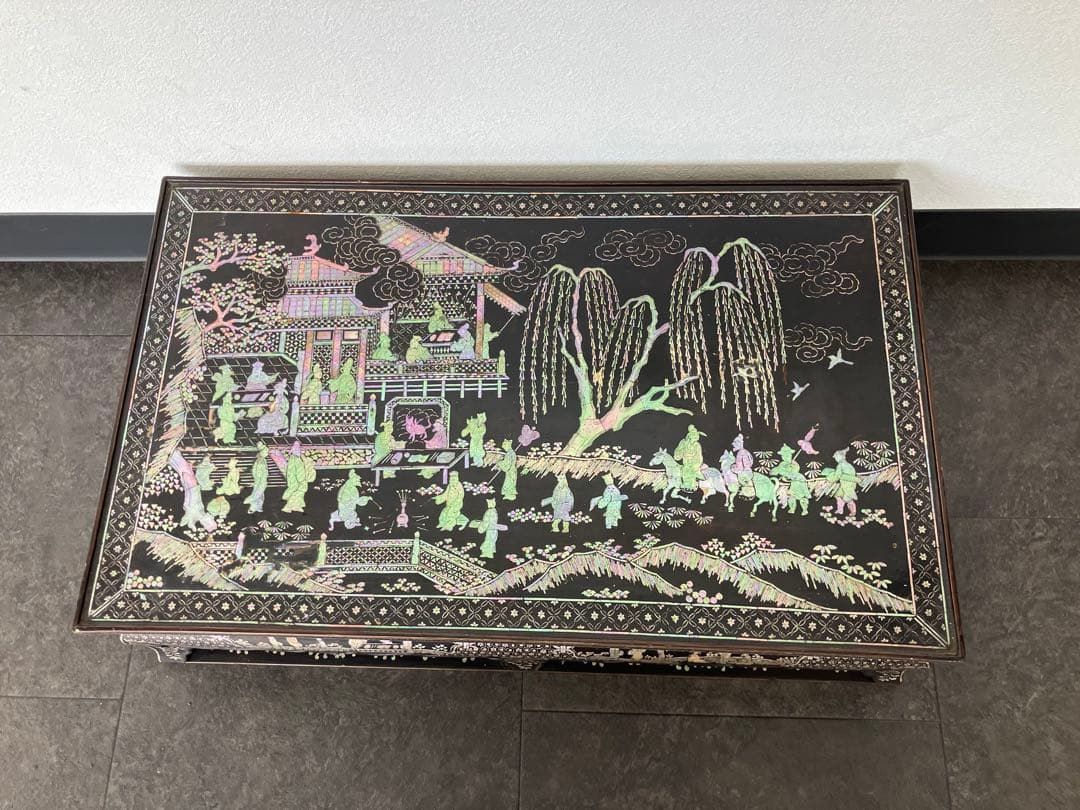 値下げ！時代 総螺鈿細工 人物 長方平卓 花台 飾台 香炉台 木製 漆芸