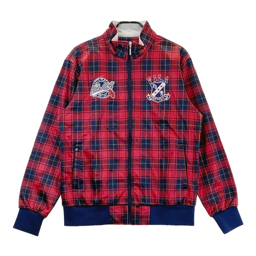 サイズ：LL FILA GOLF フィラゴルフ  ジップジャケット チェック レッド系 [240101438199] ゴルフウェア メンズ ストスト サイズ：LL FILA GOLF フィラゴルフ ジップジャケット チェック