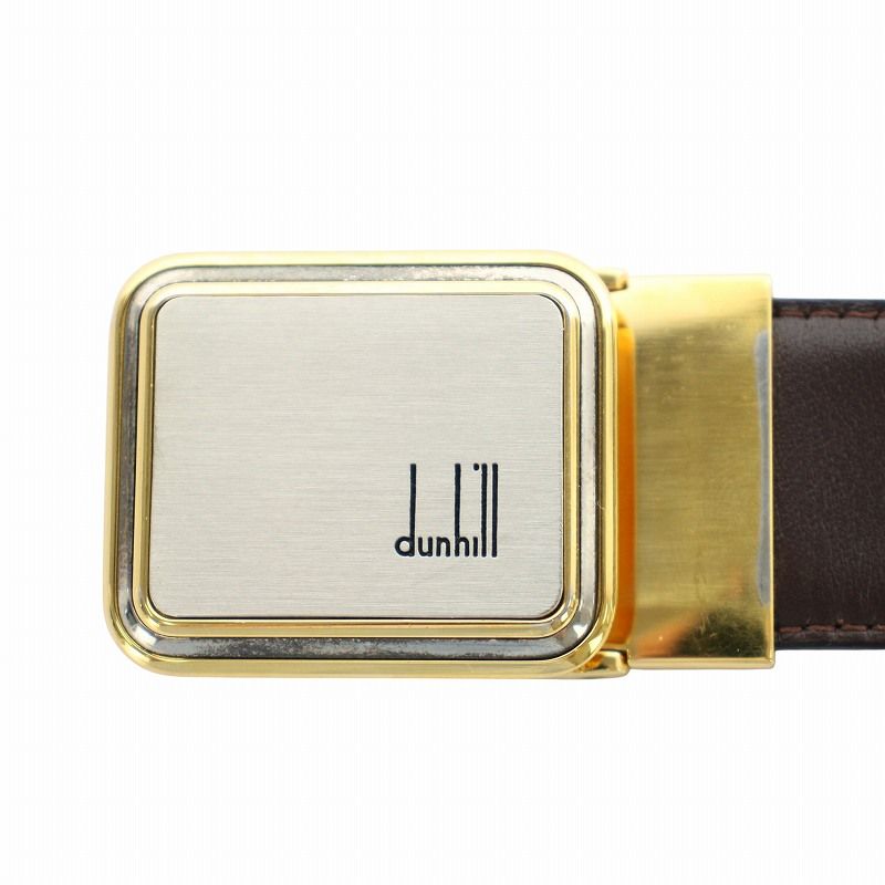 dunhill ダンヒル ベルト 本革 レザー ブラウン ロゴ ゴールド 金 ダンヒル dunhill ベルト レザー ロゴ バックル ゴールド金具