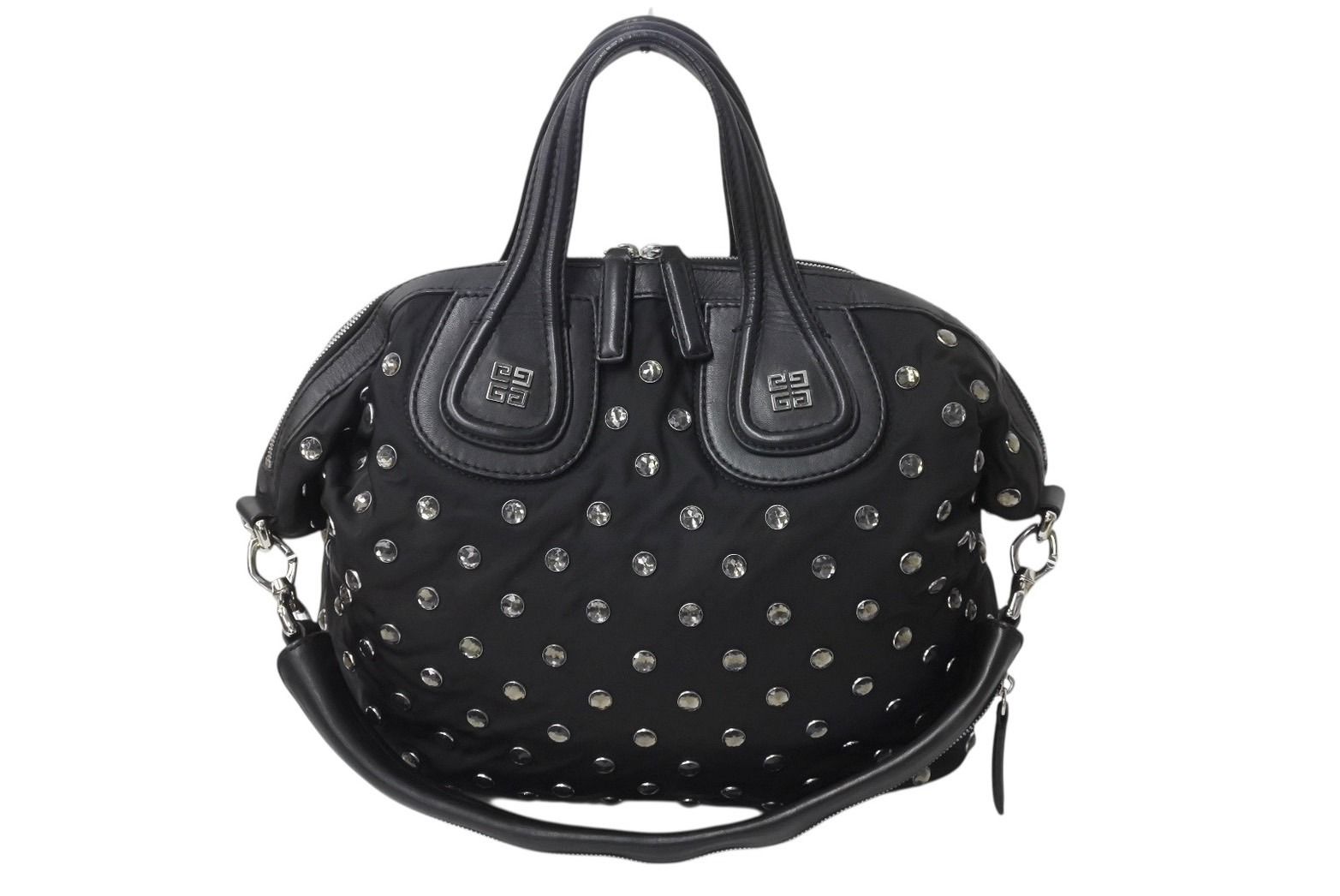 Givenchy ジバンシー ショルダーバッグ ハンドバッグ スワロフスキー ナイチンゲール 2WAY レザー ナイロン ブラック シルバー金具 美品 中古 4b002863 Givenchy ジバンシー ショルダーバッグ ハンドバッグ スワロフスキー