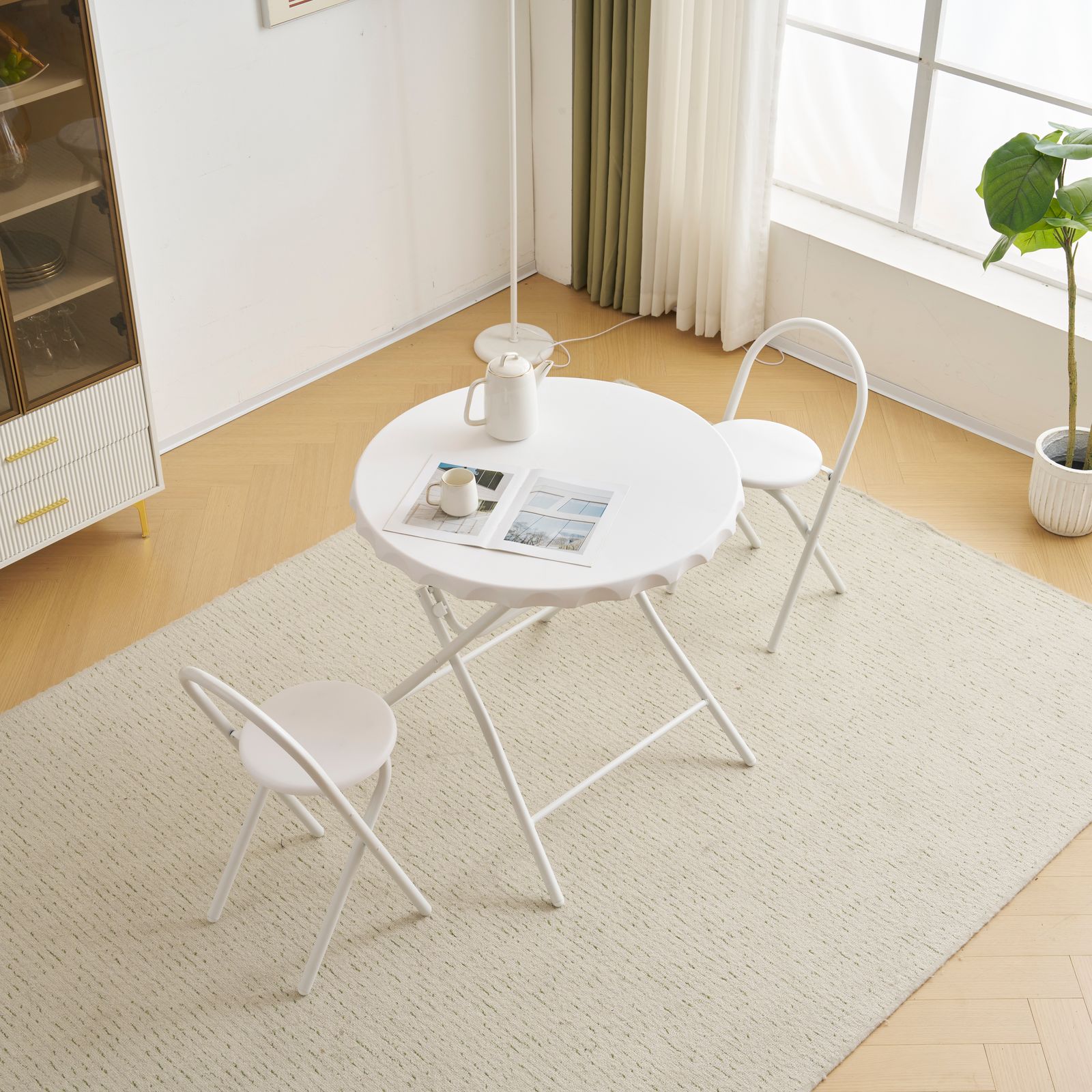 ダイニングセット 2人用 3点セット 折りたたみ 丸 テーブル 直径80.5cm