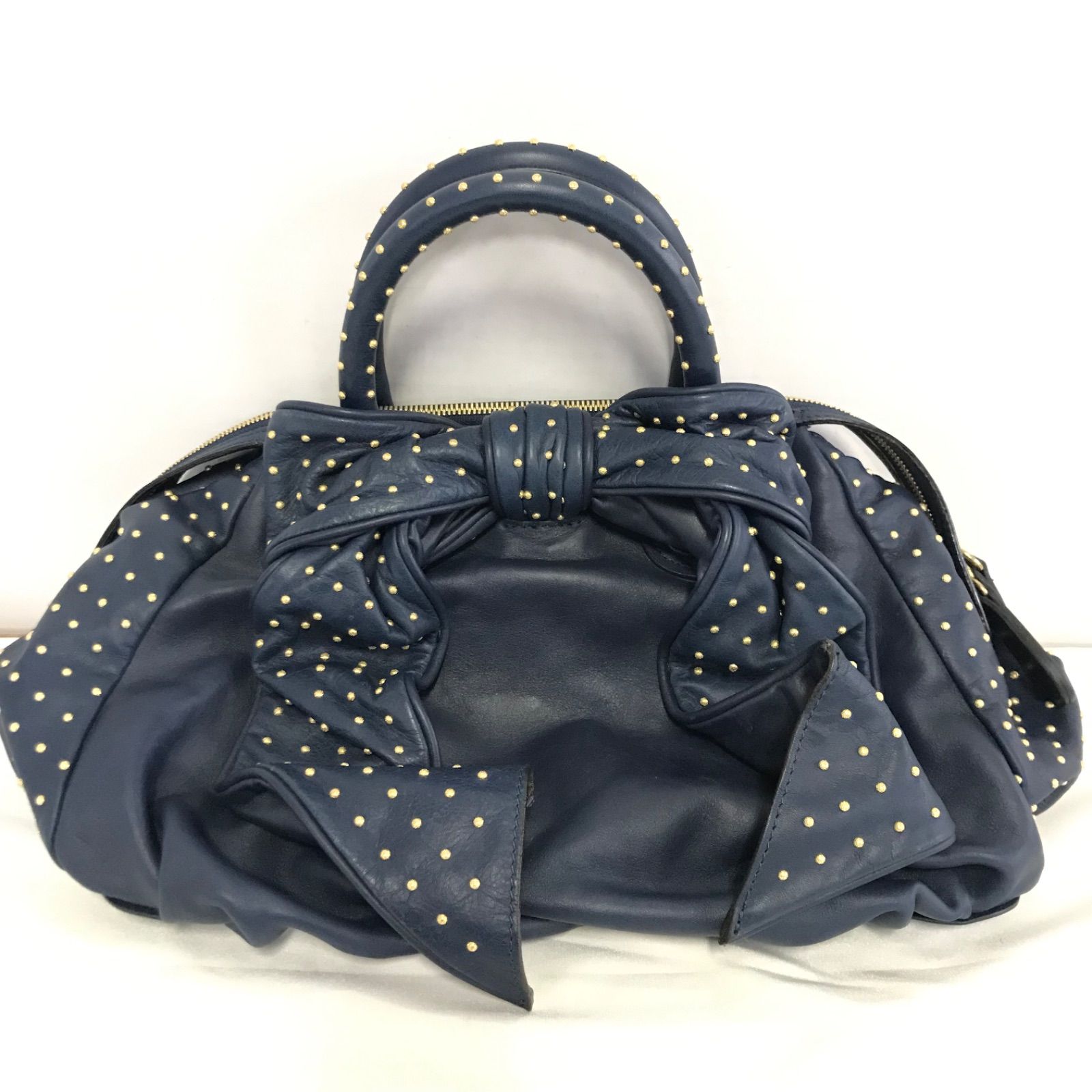VILLADOR BIG RIBBON BOSTON BAG ビラドール ネイビー スタッズ 