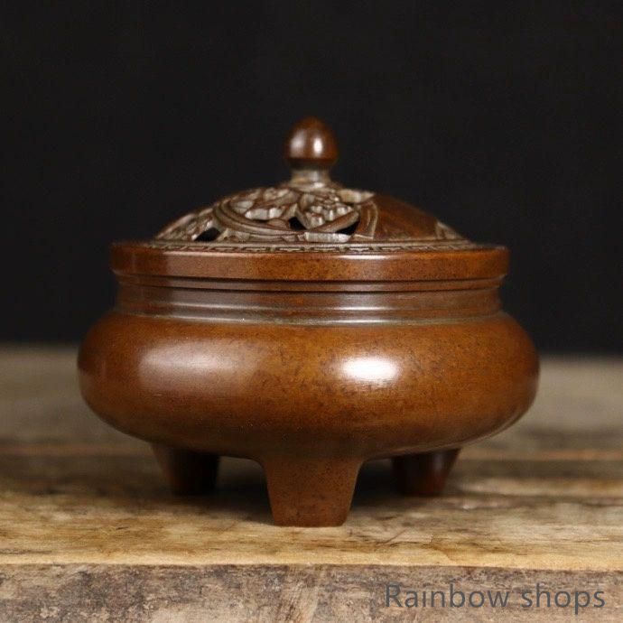 銅製 蘇工如意三足炉 盤香炉 檀香炉 茶道具 香道具 装飾品 工芸品 置物 銅製 香炉 三足祥雲薫炉 卓上炉 沈香炉 檀香炉 茶道香炉 工芸品
