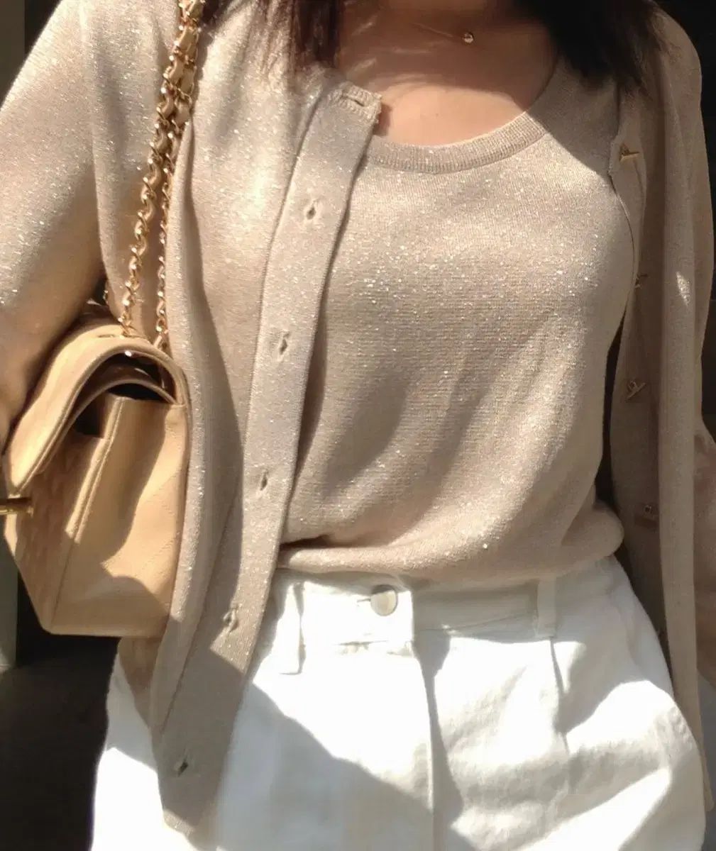 ポルタグリッターカーディガン シャンパンゴールド