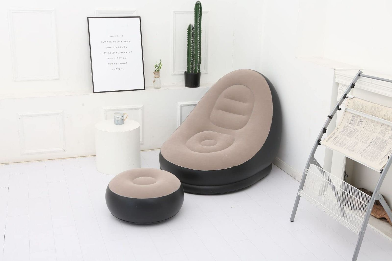 BM-STORE エアーソファー オットマン付 椅子 一人掛け 空気入れ付 ベッド インテリア 座椅子 グレー