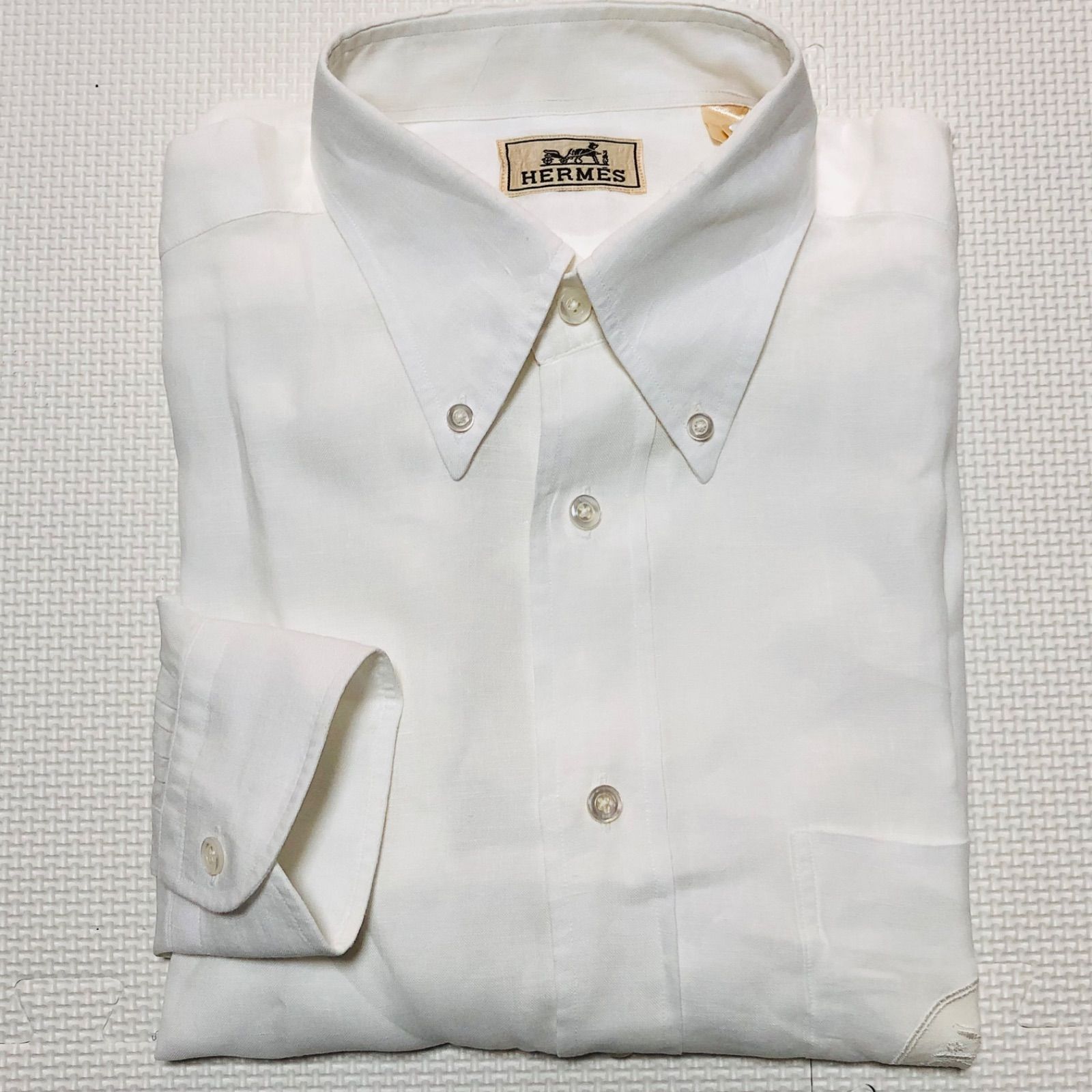 □美品□希少デザイン□リネン100%□HERMES エルメス Hロゴ+馬車柄 
