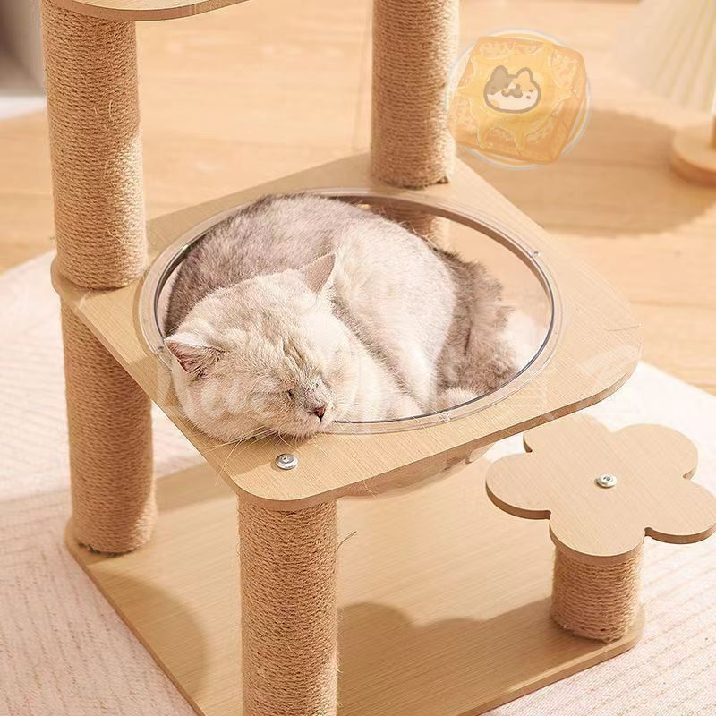 新品・未使用】キャットタワー 木製 据え置き キャットハウス 爪