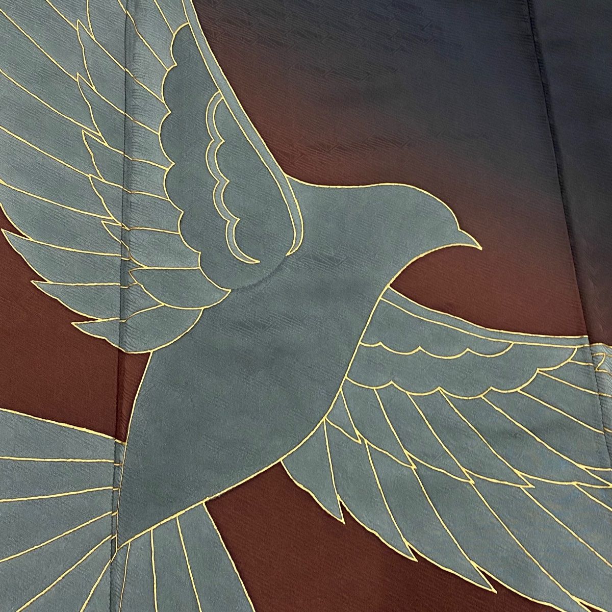 振袖 身丈170cm 裄丈71cm L 袷 斉藤三才 落款 鳥 地紋 金彩 ぼかし 黒  