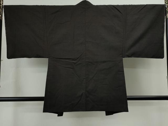 平和屋着物○男性 紬 アンサンブル 色無地 鉄黒色 正絹 逸品 未使用