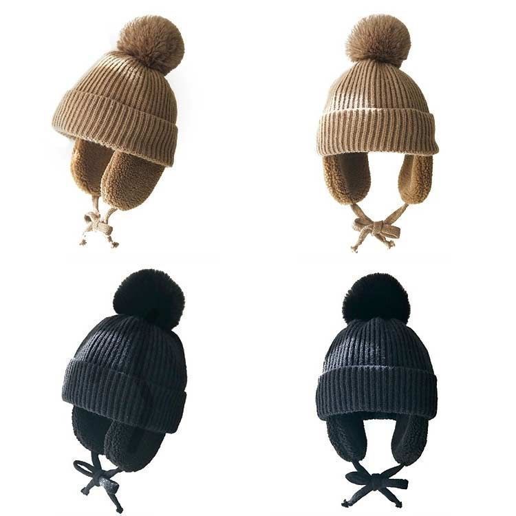  キッズ ニット帽 耳あて付き イヤーマフ 秋冬 子供 ベビー 防寒 ポンポン付 男の子 女の子 冬 おしゃれ かわいい ニットキャップ イヤーウォーマー 無地 柔らかい 暖かい 防風 ユニセックス 通 sam 0784 キャップ 帽子