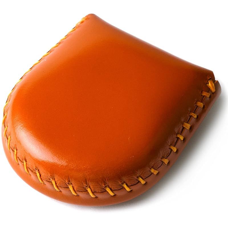 [東京下町工房] 本革コインケース 小銭入れ 完全手作り 手縫い仕上げ コンパクト 使いやすさ (オレンジ, Medium)