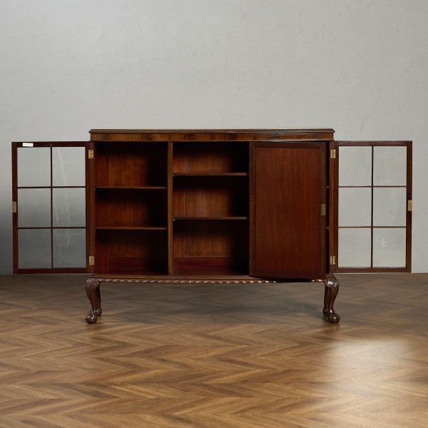 英国 クラシック ウォールナット ブックケース 食器棚 本棚 ガラス キャビネット 94349
